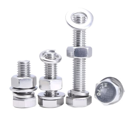 Stainless Steel M8 Hex Bolts, Fully Threaded, Hex Thread Bolts, Nuts, Flat Lock Washers Kit (M8x20mm, 10-Pack)