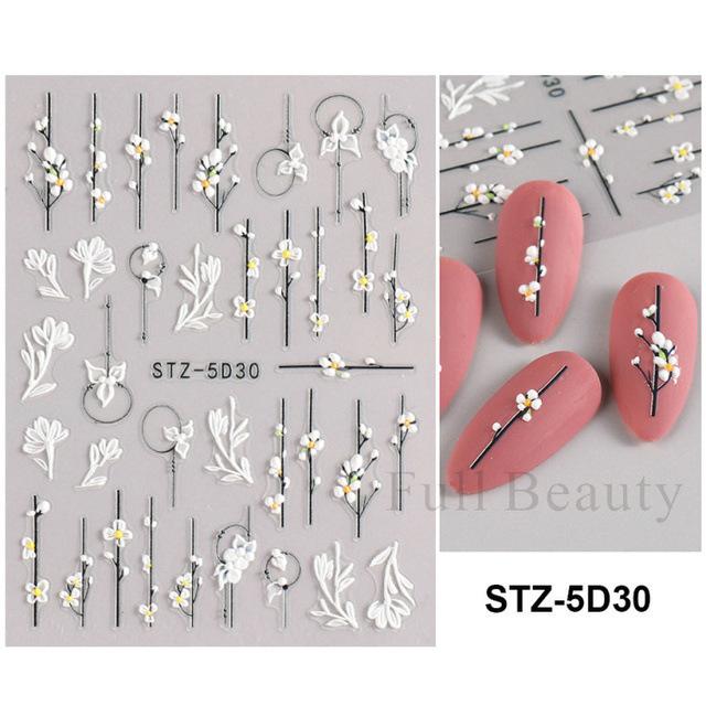 Nail Art Sticker, Relief 5D Three-Dimensional Spring Pink Cherry Blossom Small Flower Adhesive Nail Sticker
