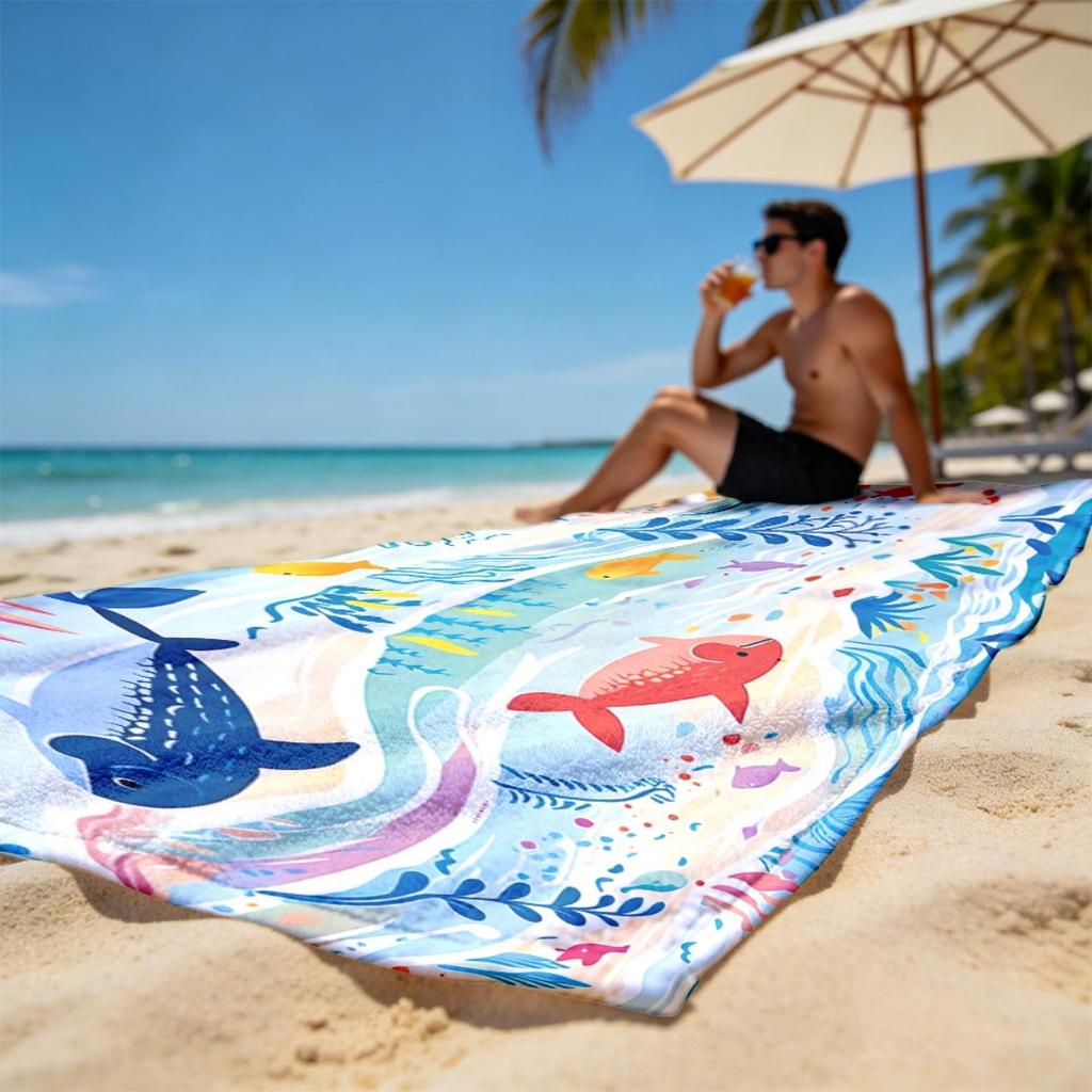 Aquarell Walhai Tropische Fische Korallen Strandtuch Schnelltrocknend Mikrofaser Sandfrei Saugfähig für Pool Reisen Waschbar
