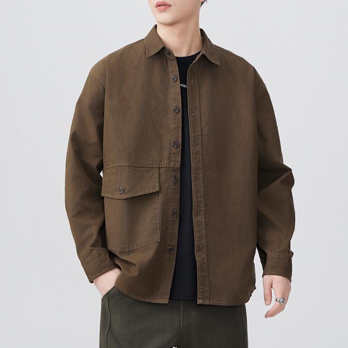 

Spring New Japanese Retro Men s Loose Long-sleeved Casual Cotton American Work Shirt M