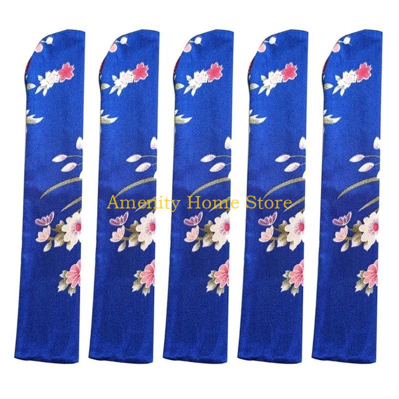 

F26C 5Pcs Elegant Vintage Flower Folding Fan Silk Storage Bag Dustproof Protective Pouch Chinese Hand Fan Cover Case Sleeve