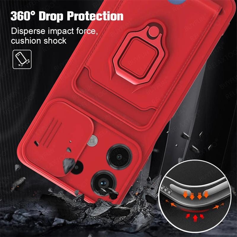 Camera Push Window Case For Xiaomi Redmi Note 13 Pro Plus 12 11 10 For Redmi 12C 13C 10C Magnetic Card Slot Phone Cover