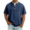 Men's Vintage Washed Henley T-Shirt Casual Solid Color Short Sleeve Tops Breathable Button Placket Tee for St… More