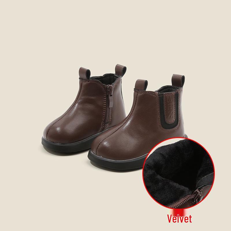 Kids' Korean Style Soft Leather Boots - Autumn & Winter | Plus Velvet Infant & Children’s Martin Boots | Versatile Baby Walking Shoes for Boys & Girls