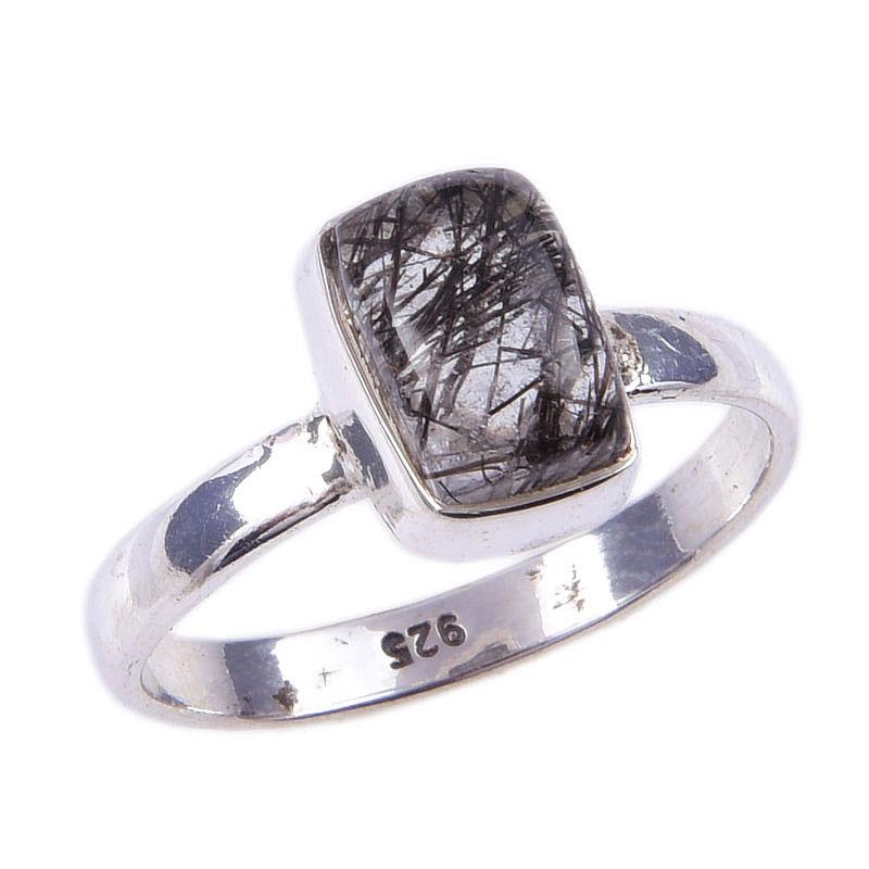 Natural Black Rutile Gemstone Handmade 925 Solid Sterling Silver Ring S.6 q1L57