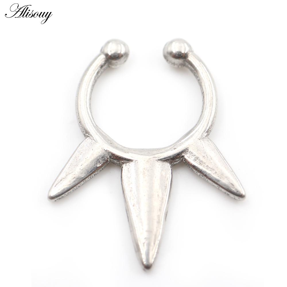 Alisouy 1PC Stainless Steel Casting Tusk Fangs Cone Nose Ring Septum Ear Cuffs Cartilage Tragus Daith Non Piercing Body Jewelry