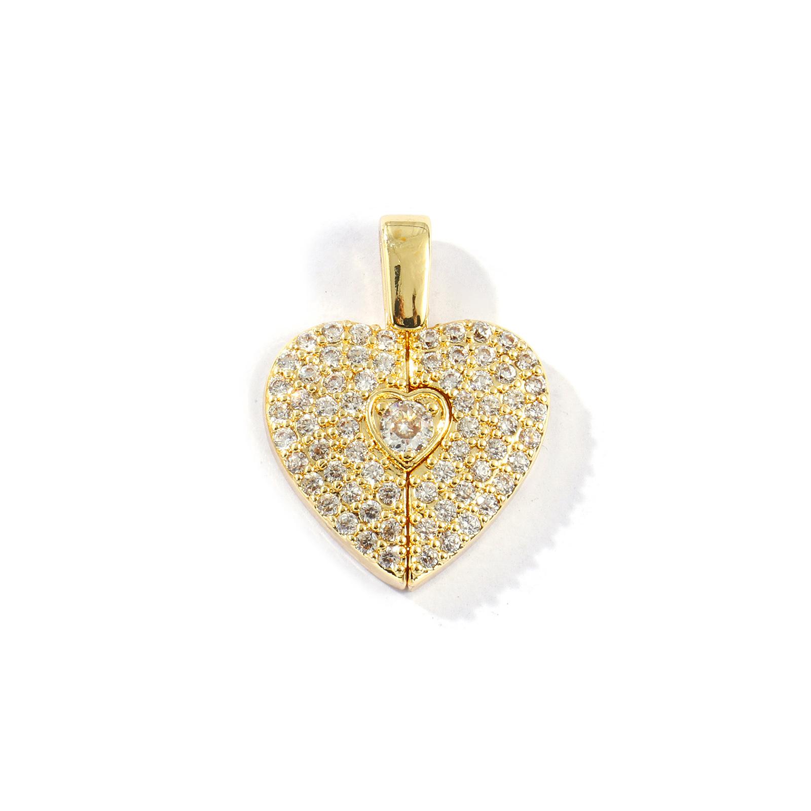 

1 Piece Brass Valentine s Day Charms 18K Gold Plated Heart Can Open Clear Rhinestone Pendants For DIY Necklace Jewelry Making