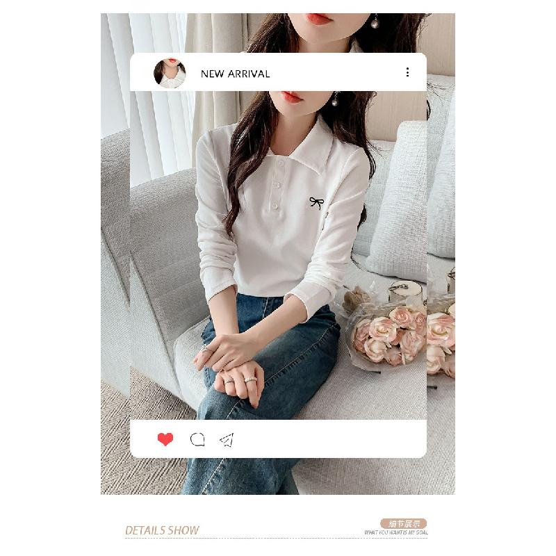 POLO shirt, spring and autumn 2026 new model, base shirt with bow embroidery, women's slim-fit t-shirt