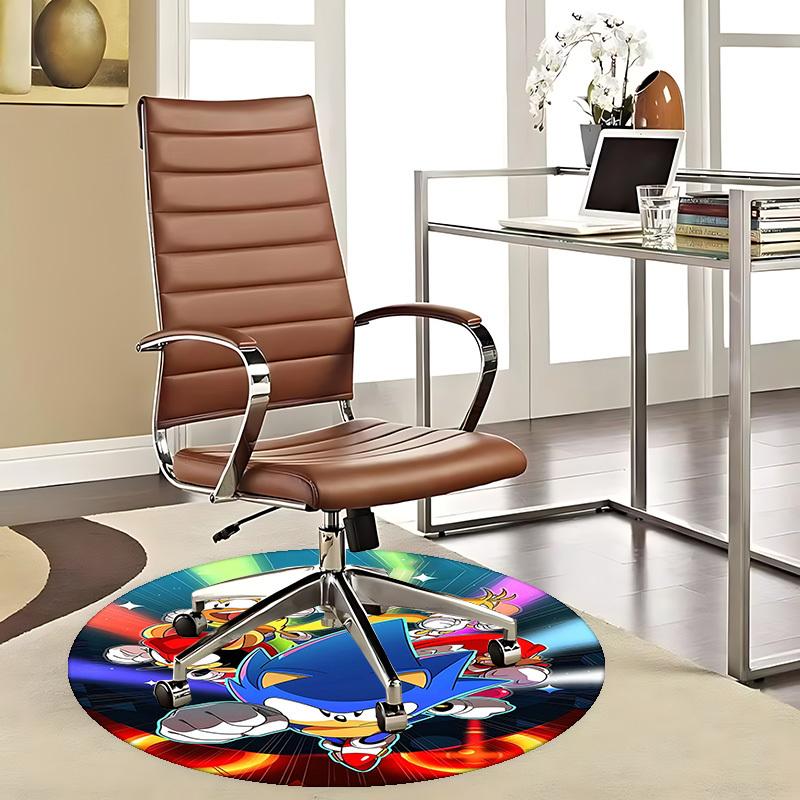 1pc Sonic the Hedgehog Anime Cartoon Design Round Carpet  Office Chair Mat, NonSlip Rug for Home Decor, Living Room, Bedroom, Game Room