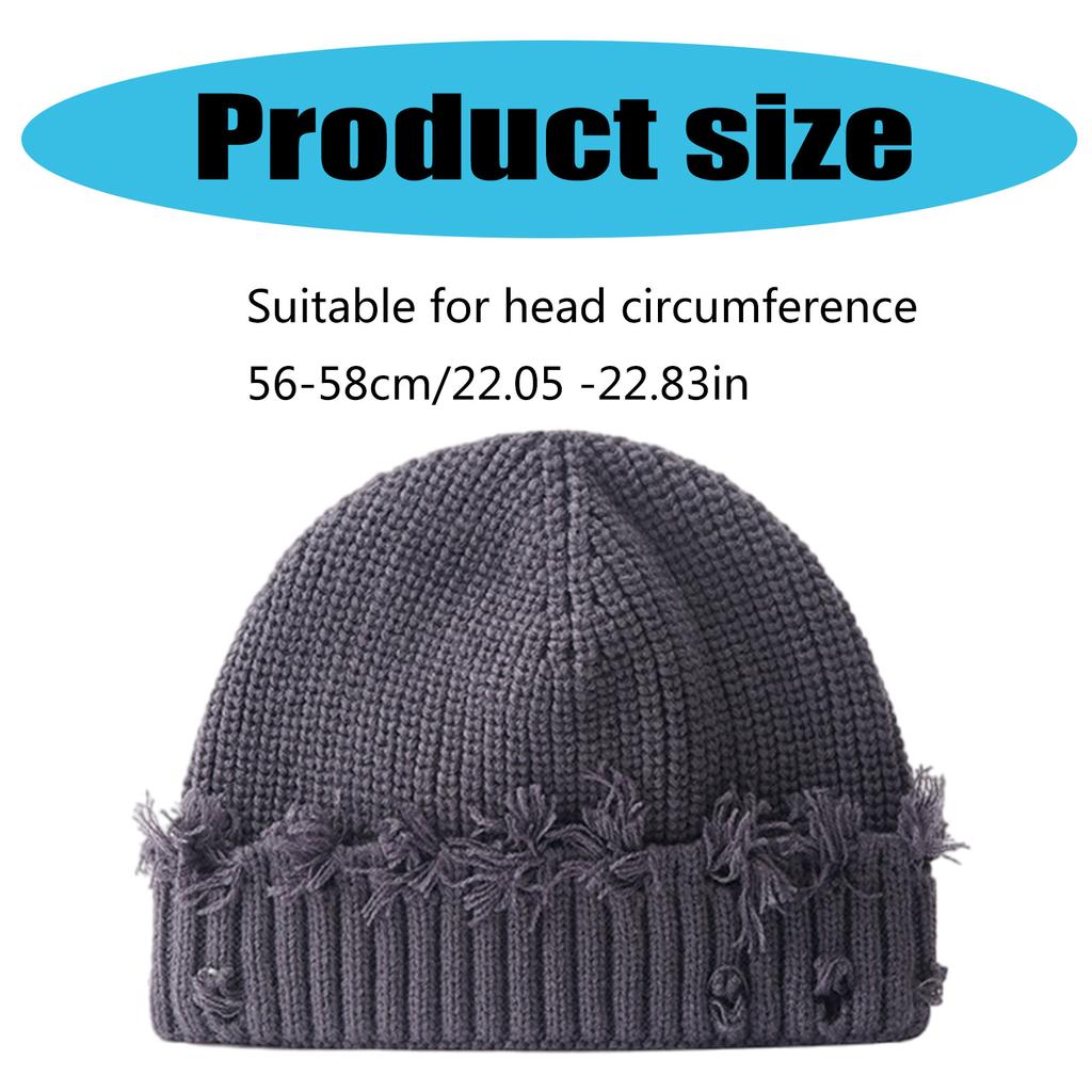 Trendy Ripped Knitted Hat Soft Unisex Streetwear Skull Hat Comfortable Winter for Street Fashion