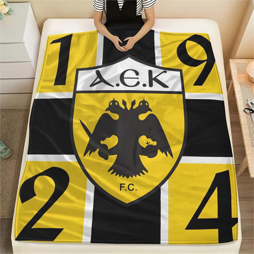 Coperta in Flanella con Logo AEK Atene F.C., Alta Qualità, Confortevole per Tutte le Stagioni, Arredamento per la Casa, Calore e Comfort