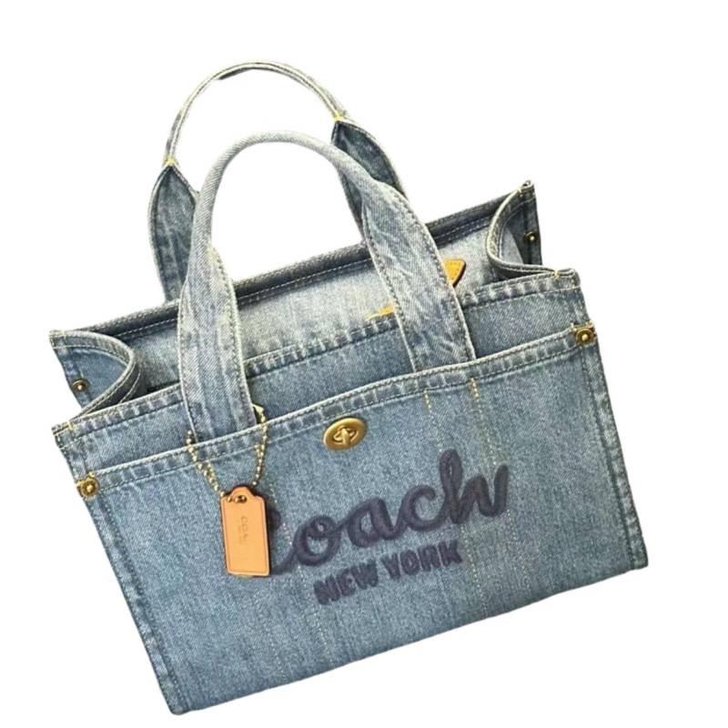 Spring/Summer Washed Denim Canvas Tote & Crossbody Bag - Large Capacity