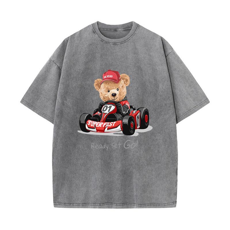 SX-14 MINISO 2026 Summer Vintage Wash  Printed Pure Cotton Shoulder Style Men's and Women's Round Neck Short Sleeved Couple T-shirt