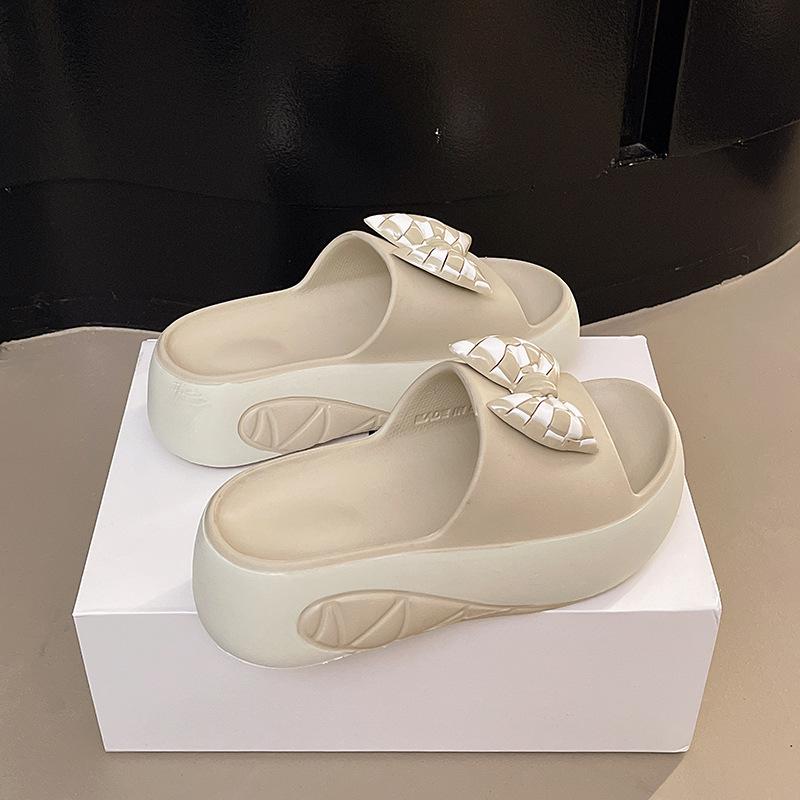 2025 Spring and Summer New Slippers Women Wear Thick-bottomed Muffin Bottom Bow Beach Slippers Cross-border Wholesale