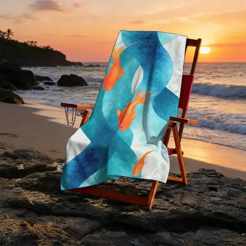 A Beach Towel Featuring a Theme of Emotional Waves And Water Patterns, Suitable for Artistic Festivals. It Is Soft, Absorbent