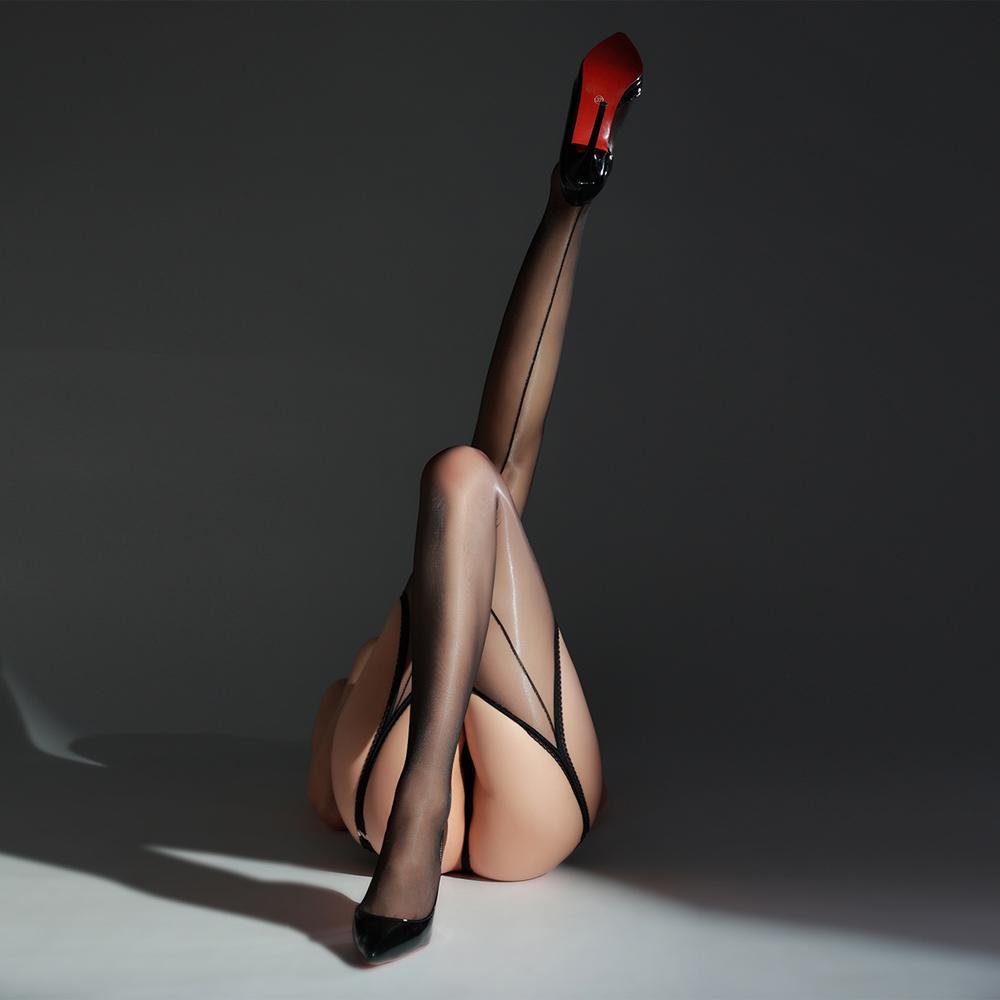 

Sexy Women Thin Pantyhose Crotchless Stripe Stockings Sheer See Through Oil Glossy Shiny Shrimp Line Pantyhose Maid Tights One Size