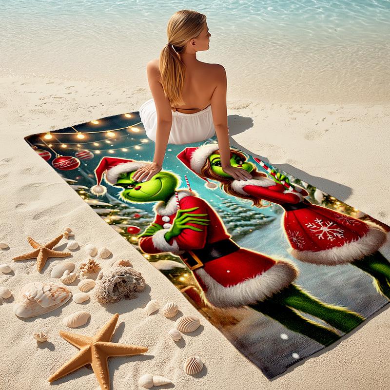 Christmas Gift Oscar Comedy Movie How the Grinch Stole Christmas Soft Beach Towel Outdoor Camping Vacation Swinging Beach Scarf Decorative Blanket B18
