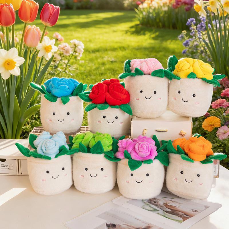 Cartoon Rose Plush Toy Couple Desktop Ornament - Valentine's Day Gift