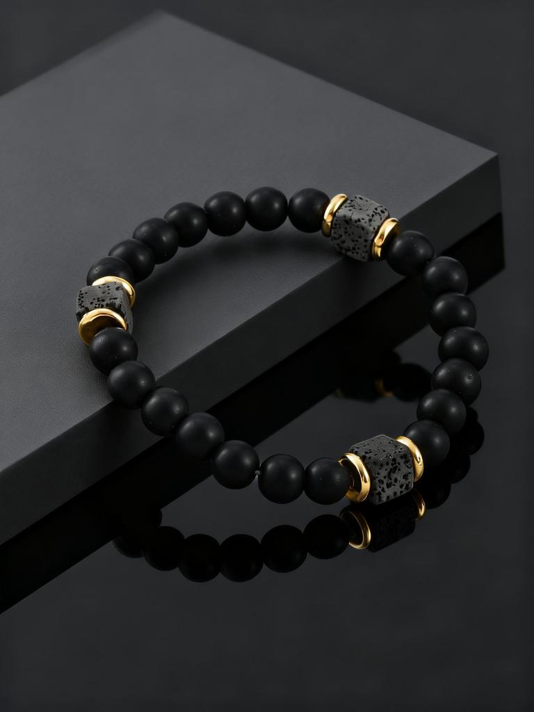 Unique Square Lava Stone Natural Agate Beads Bracelets for Men, Natural Stone Beaded Chain Bracelet, Fashion Jewelry Gifts