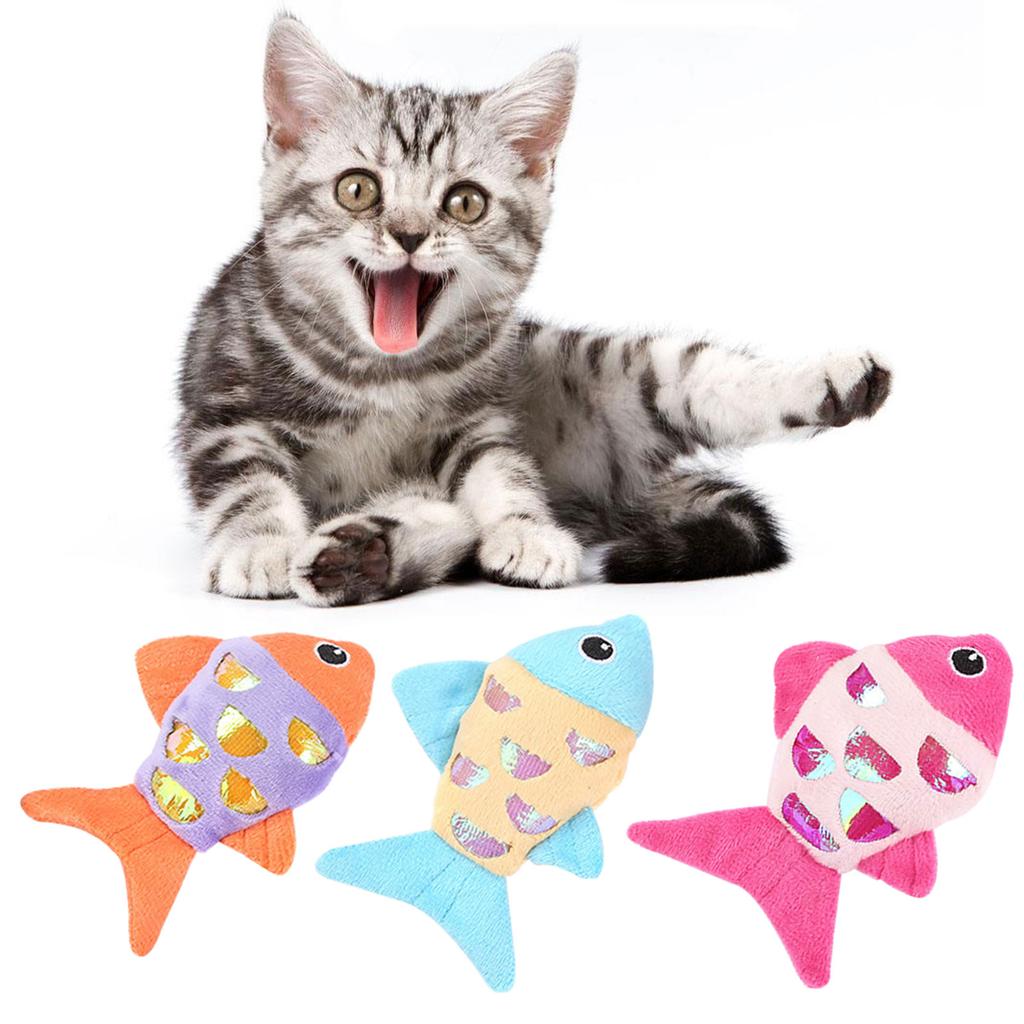 Furry Catnip Toy Fish Toy with Soft Plush- and Chew Cat Grinding Toy with Rattle Sound Cute Fish