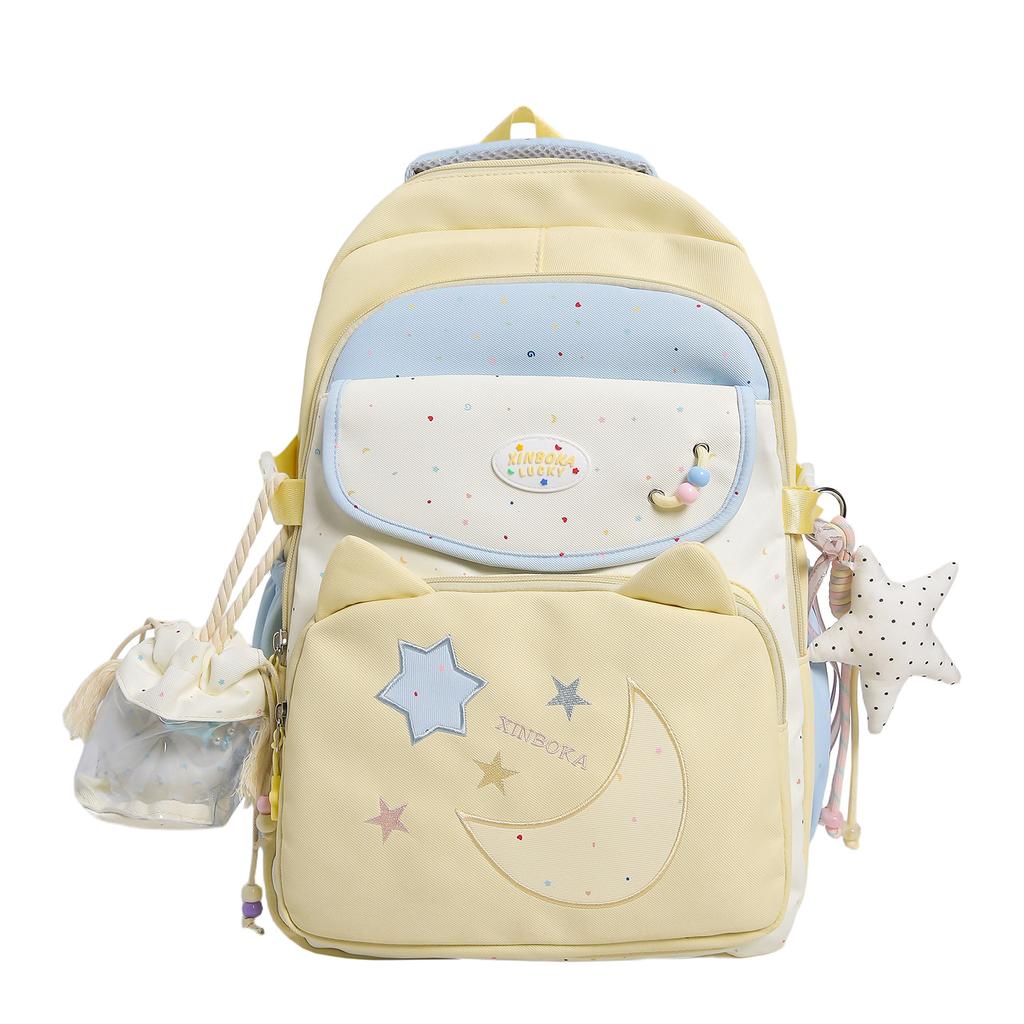 Schoolbag new cute star hanging bag junior high school students light contrasting color large capacity double shoulder schoolbag small fresh girl
