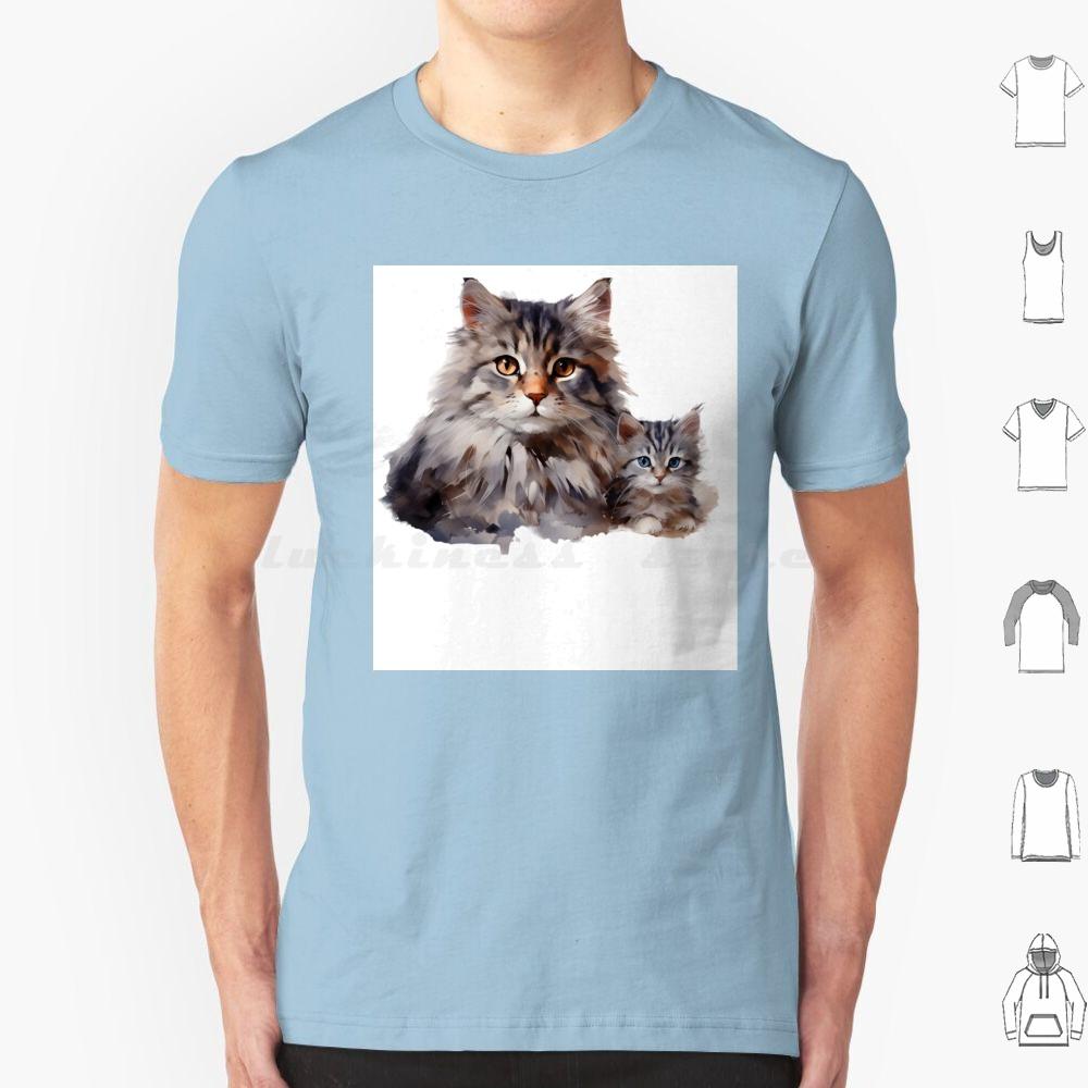 Loving Mother Cat And Her Playful Kitten T Shirt Cotton Men Women DIY Print Cat Illustration Mother Cat And Kitten Cute Cat