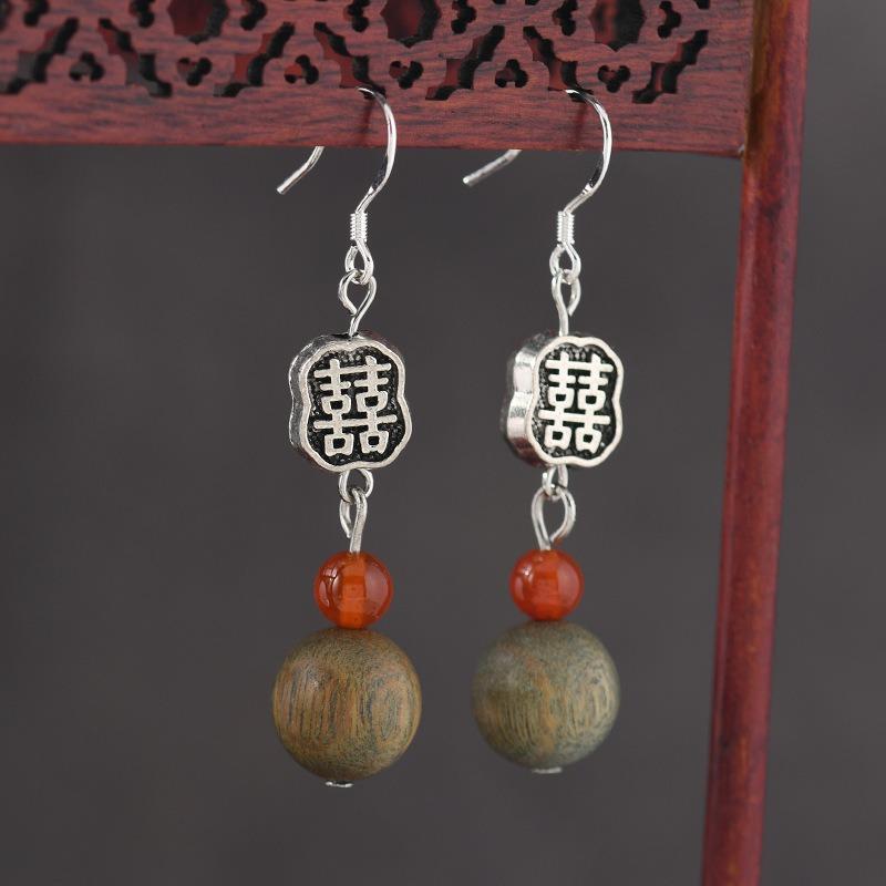 Original Zen Sandalwood Earrings, Retro Literary and Medium Earrings, High-end S925 Silver Hook Earrings for Women