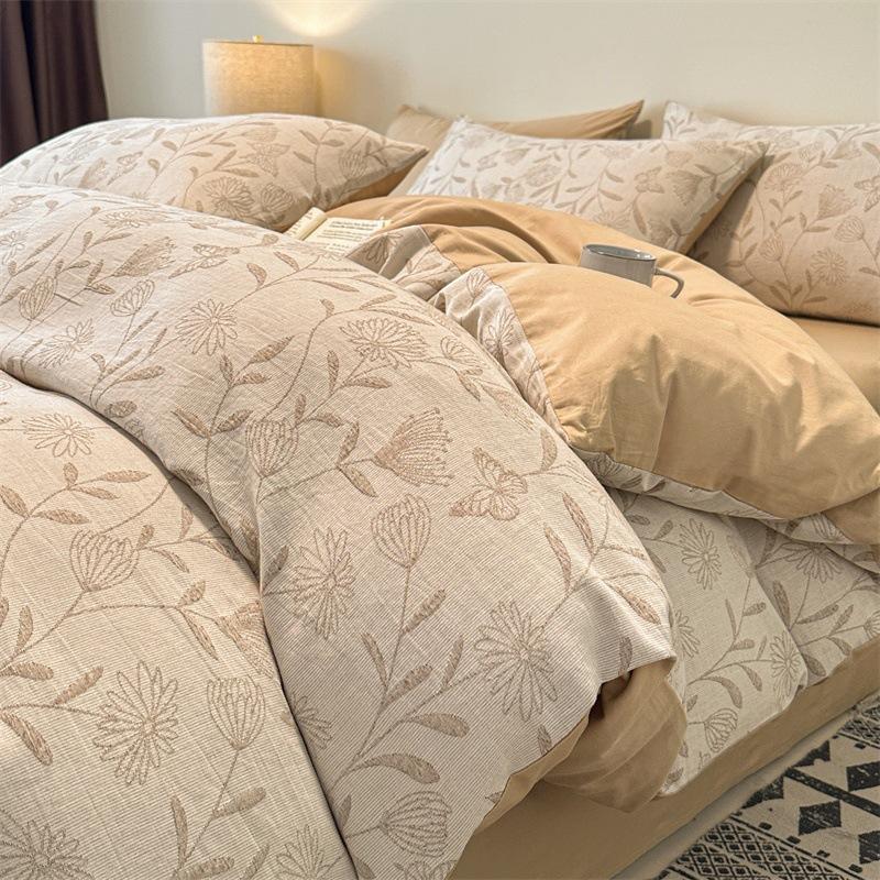 Class A 120 Maternal And Infant Grade Jacquard Pure Cotton 4Pcs Set Xinjiang Cotton Cotton Naked Sleeping Sheet Quilt Cover Mattress Model