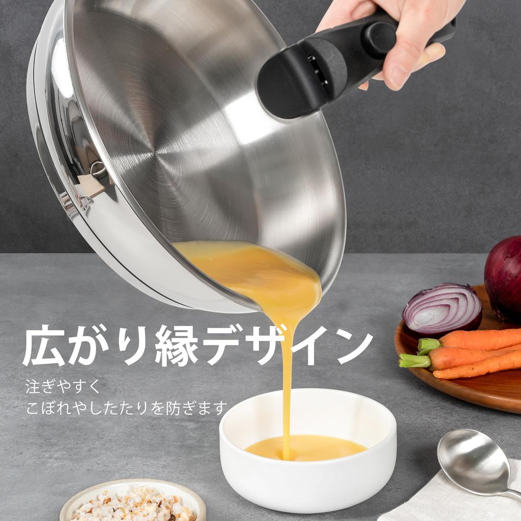 MICHELANGELO Stainless Steel Frying Pan 4-Piece Set, Detachable Handle, Triple-Layer Base, Induction Compatible – 20cm & 24cm & 28cm