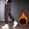 Brown casual pants men's trendy brand loose leggings spring and autumn new plaid corduroy pants men's velvet