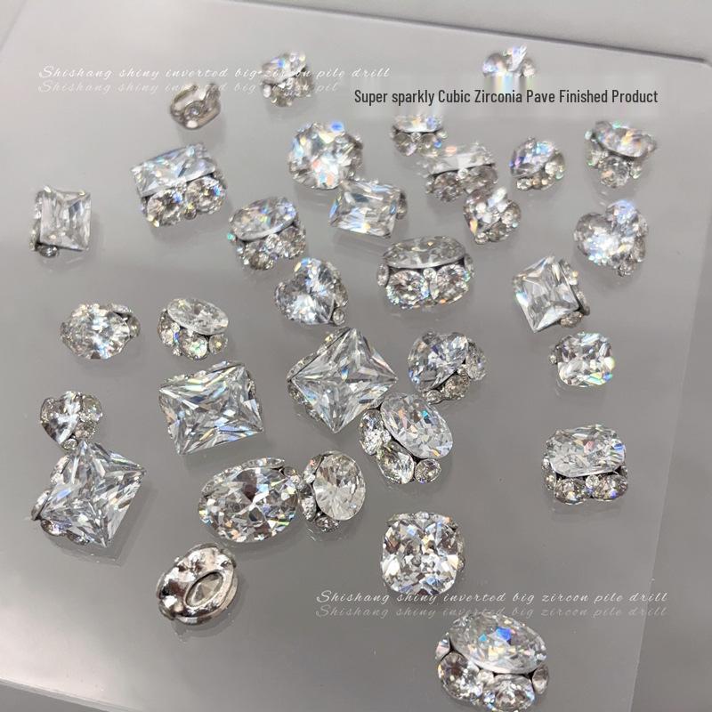 White Cubic Zirconia Stacked Rhinestone Manicure Ornaments - Handmade Sparkling Rhinestone Balls & Dove Egg Decorations