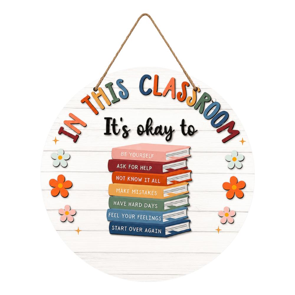 Cute 2D Flat Welcome Sign Round Wooden Ornaments Classroom Door Sign Colorful Decoration School Door Hanging School Decoration