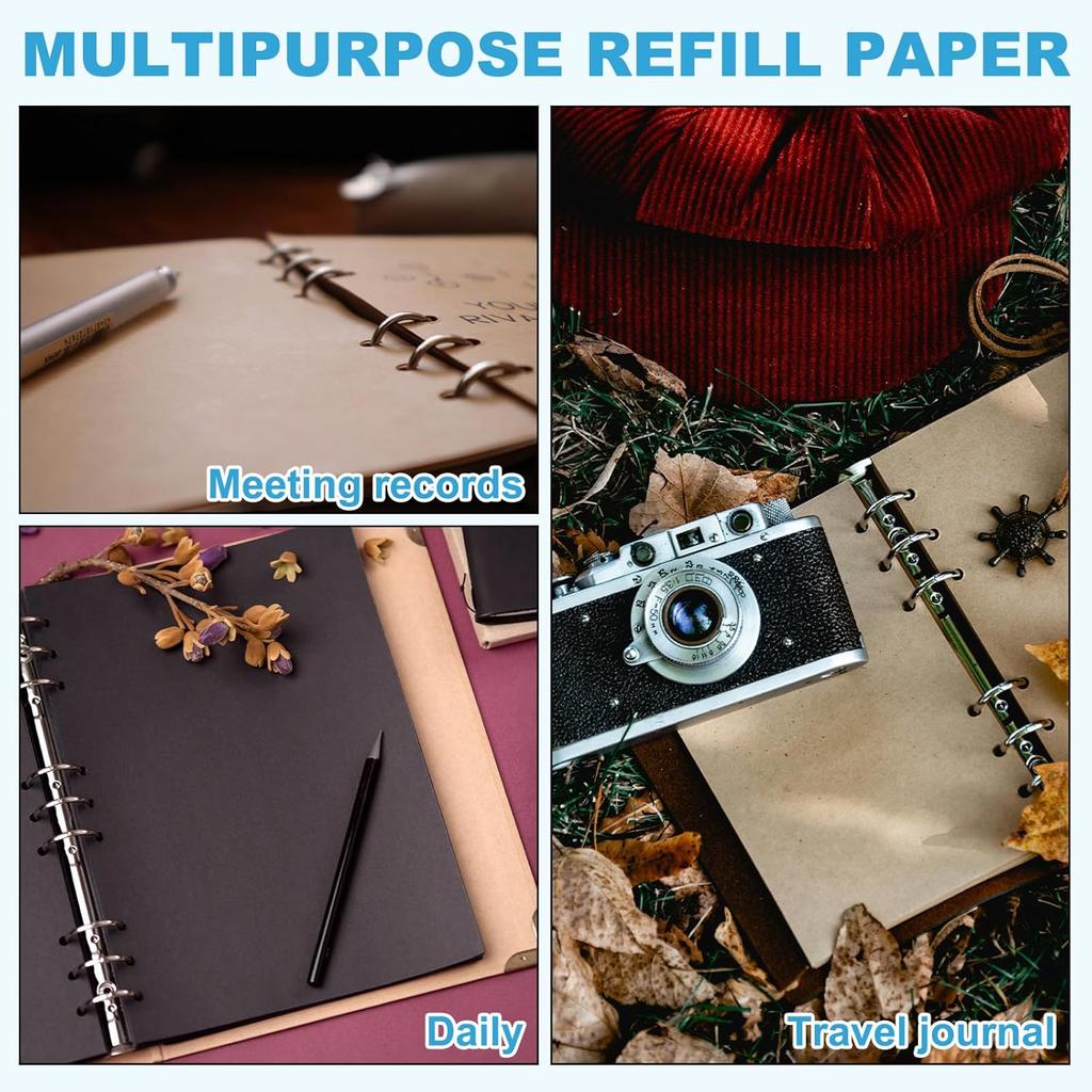 PATIKIL A7 Refill Paper, Unlined Blank Kraft Paper Refillable Paper 6 Hole Filler erts Loose Leaf Paper for 6 Ring Binder, 80 Sheets/160 Pages, Beige
