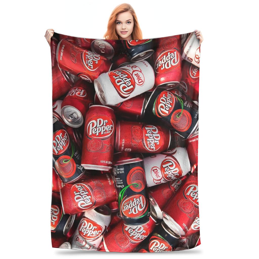 Dr Pepper Ribbon Blanket Flannel Summer Air Conditioning Drink Portable Warm Throw Blankets for Home Couch Plush Thin Quilt