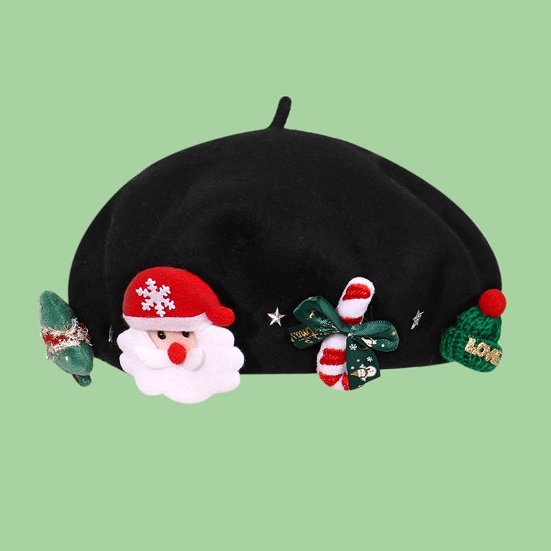 1Pc Christmas Hat Beret Headwear Xmas Wool New Year Dress Up
