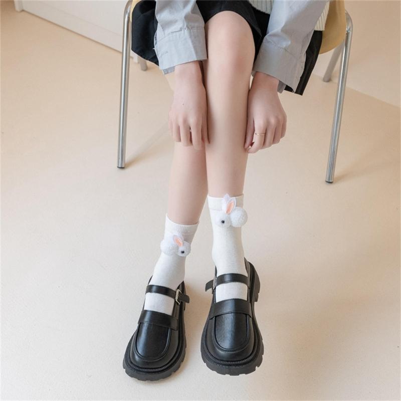 Women Calf Socks Ruffle Crew Socks Cotton Bootie Socks Lolitas Loose Socks Cute Rabbit Ankle Socks JK Middle Tube Socks
