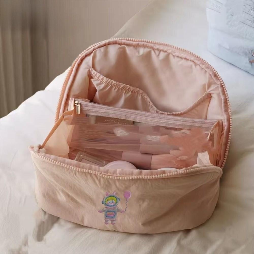

New Portable Makeup Bags Cute Embroidery Lightweight Storage Bag Large Capacity Multifunctional Wash Bag Travel рожевий