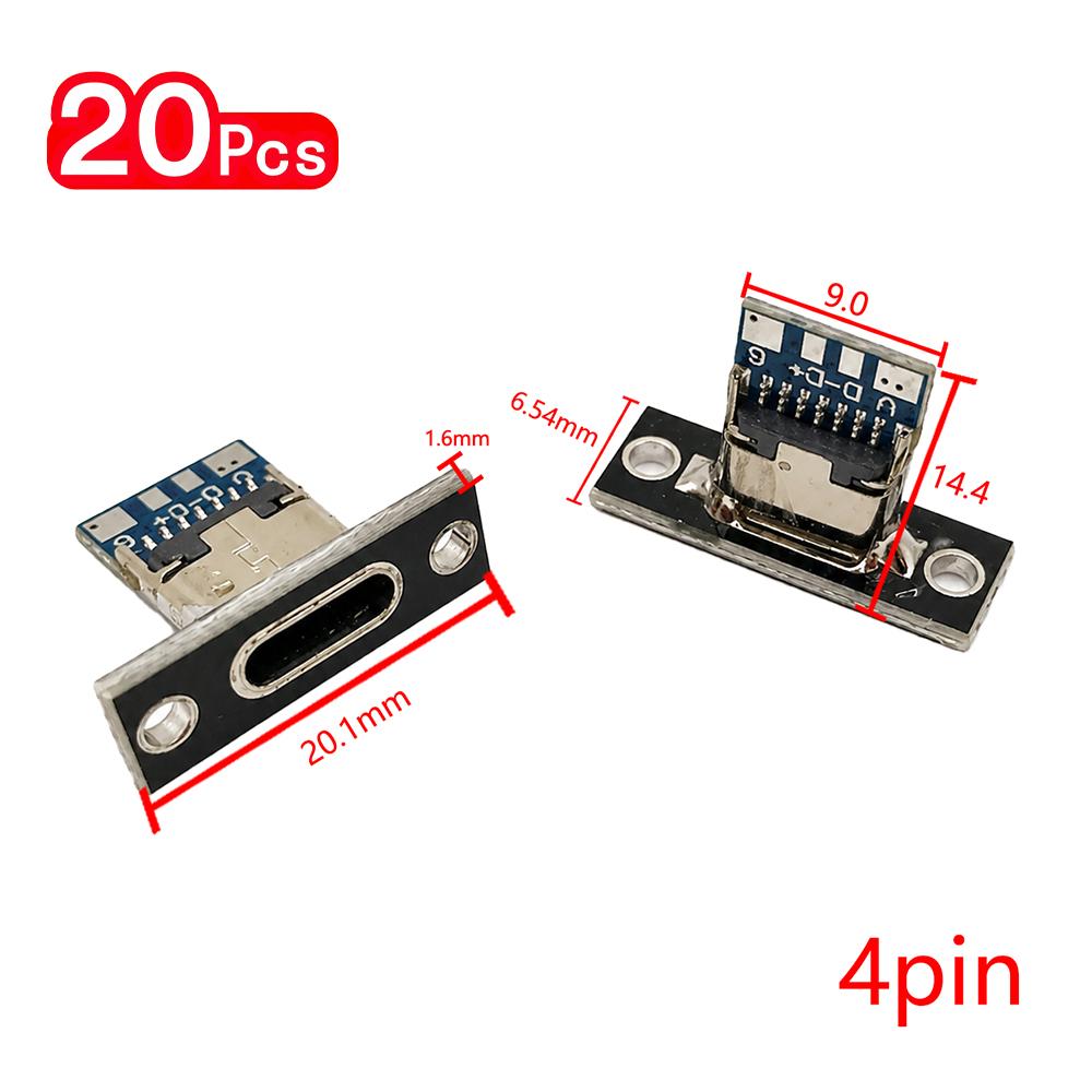5/20pcs Type-C Jack Type-C 2/4 Pin Female Connector Jack Charging Port Type C Socket Electrical Charging Base With Fixing Plate