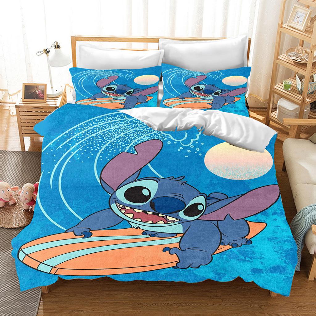 Stitch Anime Domácí Ložnice Přikrývka Severský polyesterový materiál vhodný pro děti i dospělé 3dílná sada