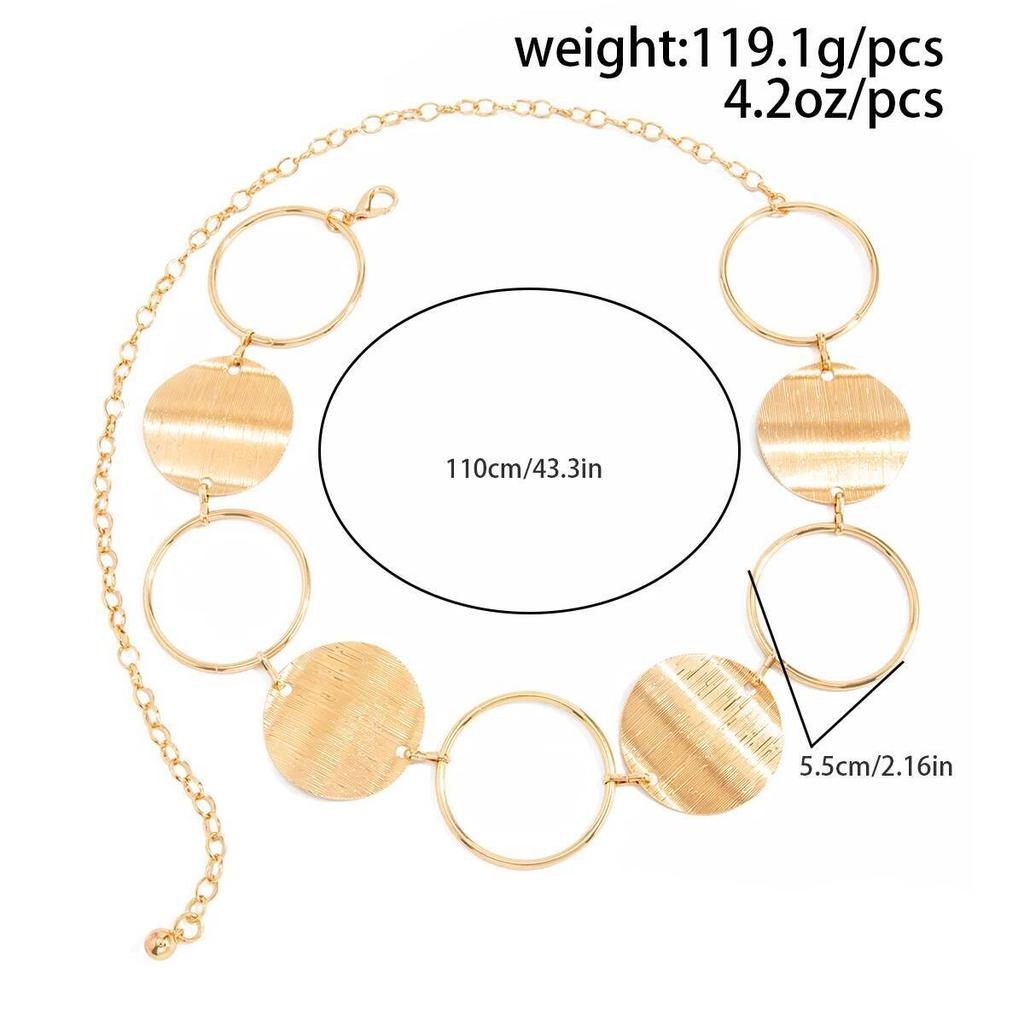 Salircon Vintage HollowOut Round Waist Chain Gold Color Metal Waist Chain Adjustable Oval Belly Chain Women Jewelry Accessories