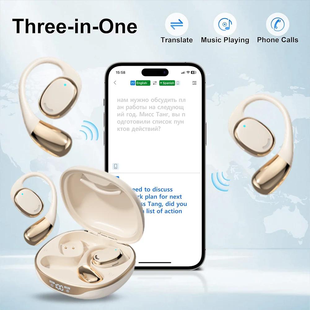 3-in-1 Language Translation Device Real-Time Translation Earbuds 144 Language & Accent Wireless Open-Ear Headphones for Learning