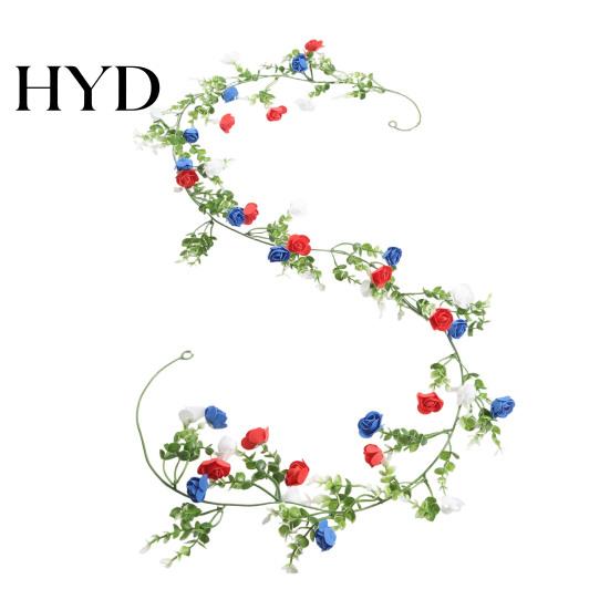 Independence Day Floral Decor Decorative Rattan Wreath USA Artificial PE Vine Garland Red White American Blue Daisy Flower Swag for B
