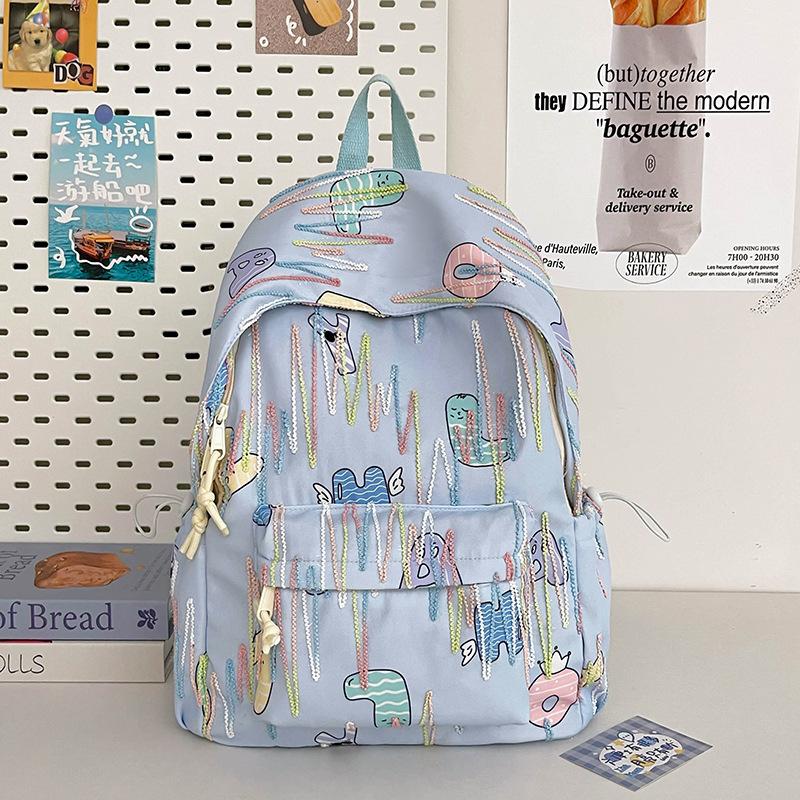 Schoolbag Girl's High Value Ins Wind High Capacity Junior High School Students Simple and Lovely Campus Backpack.