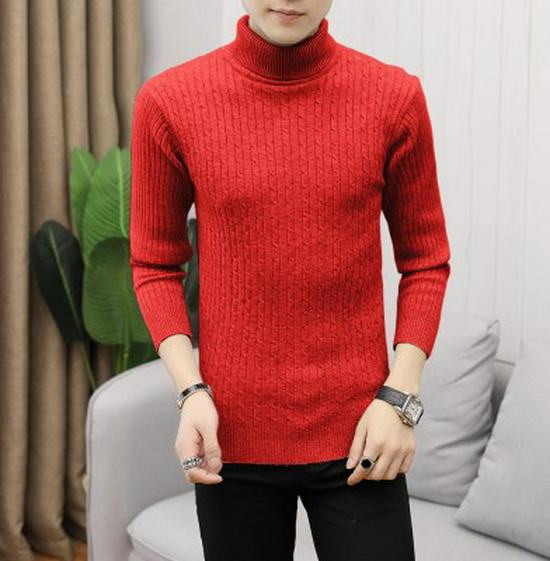 Men's Cable Knit Turtleneck Sweater - European & American Style, Autumn/Winter, Solid Color