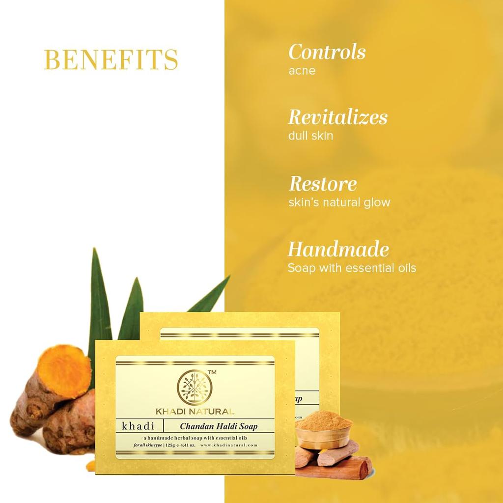 Khadi Natural Chandan Haldi Handmade Soap Nourishing Herbal Bath Bar Gentle Cleansing For All Skin Types Pack Of 2 X 125 g
