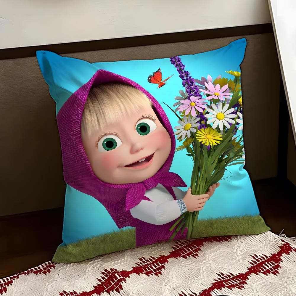 Cute MMasha and the BBear Cushion Cover Reversible Soft Durable Pillow Cover Home  Car MultiScene Use for Daily Comfort