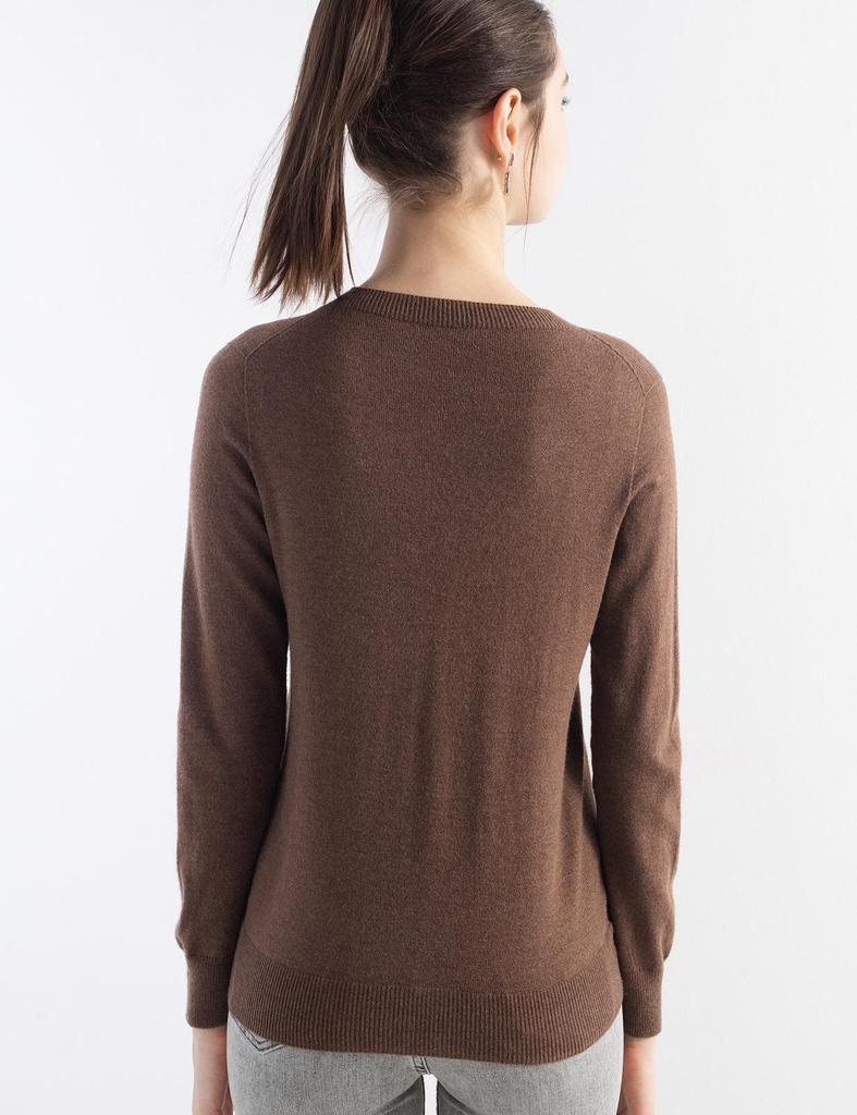 Women's Solid Color Wool Pullover Sweater - Round Neck, Long Sleeve, Versatile Base Layer Knitwear