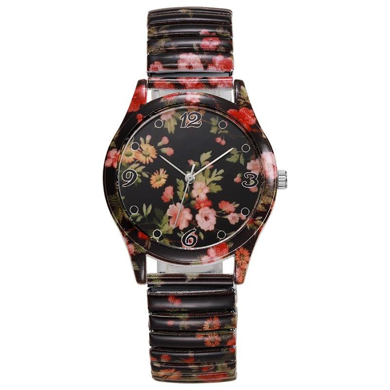Montre Mode Couleur Imprimée Bracelet Élastique Montre Dame