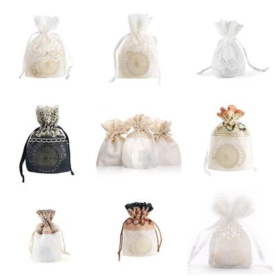 New 10X14CM Five Petal Flower White Lace Yarn Bag Folded Bottom Jewelry Drawstring Bag Creative Gift Slub Yarn Drawstring Pocket