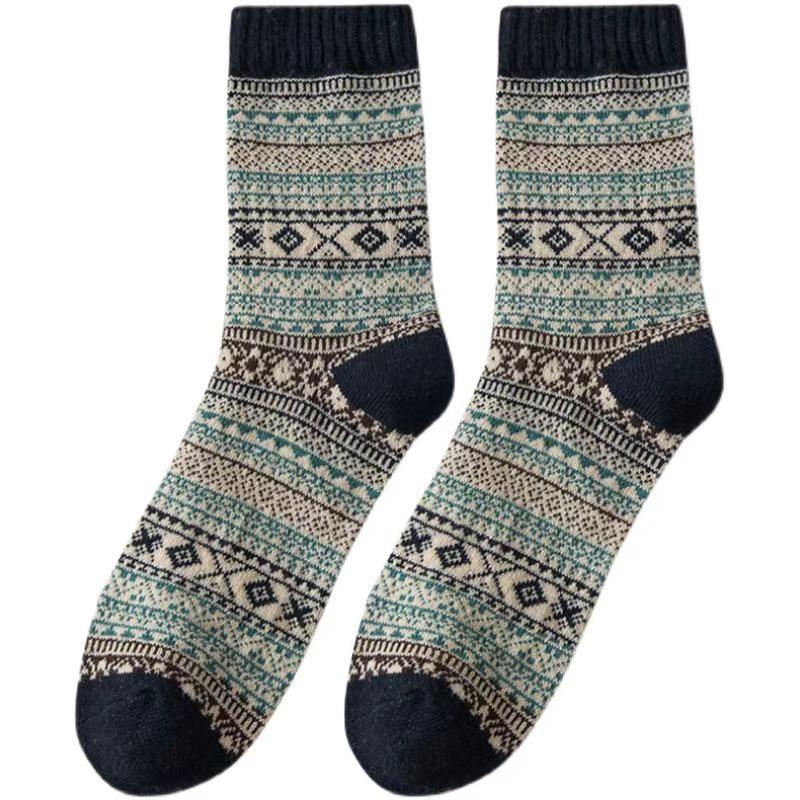 Men's Retro Ethnic Style Mid-Calf Warm Socks - Japanese Trend for Fall/Winter